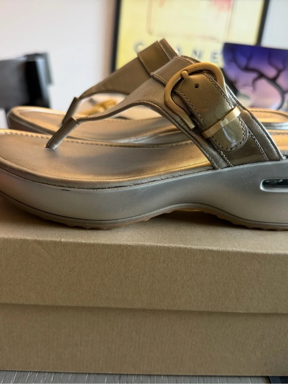 Cole Haan/ Nike Air Women's Air Maddy Tantivy Thong Sandal, pewter Size 8-NWT